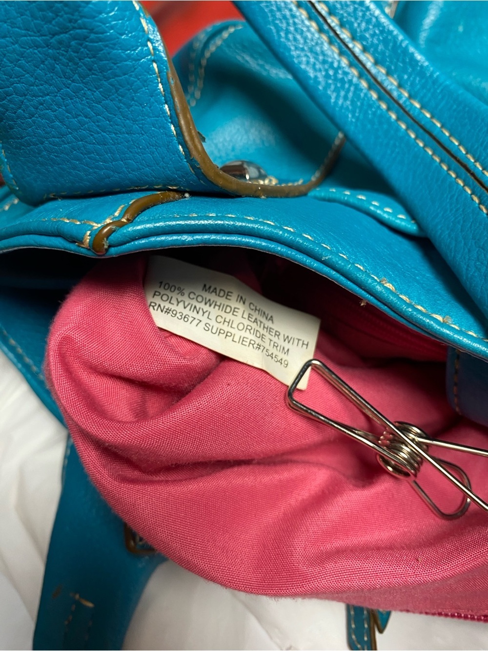 St. John’s Bay Genuine Leather Studded Shoulder Tote Turquoise, Pink Lined Bag - Picture 11 of 16